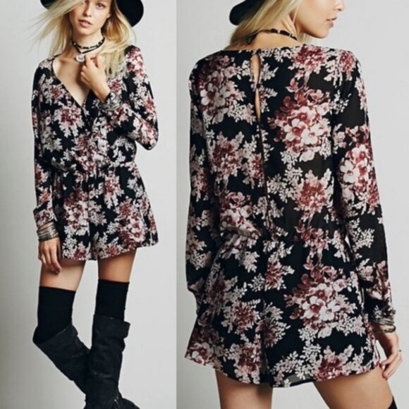 Free People Long Sleeve Floral Romper Size XS Bohemian Boho Playsuit Festival - Picture 1 of 8